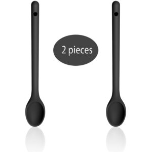 Stirring Spoons for Cooking Set of 3, Silicone 12 Inch Long Handle Spoons, Nonstick Mixing Spoons for Cooking, Silicone Stirring Spoons BPA Free, Nontoxic & Resistant to 480°F (2 in Black)