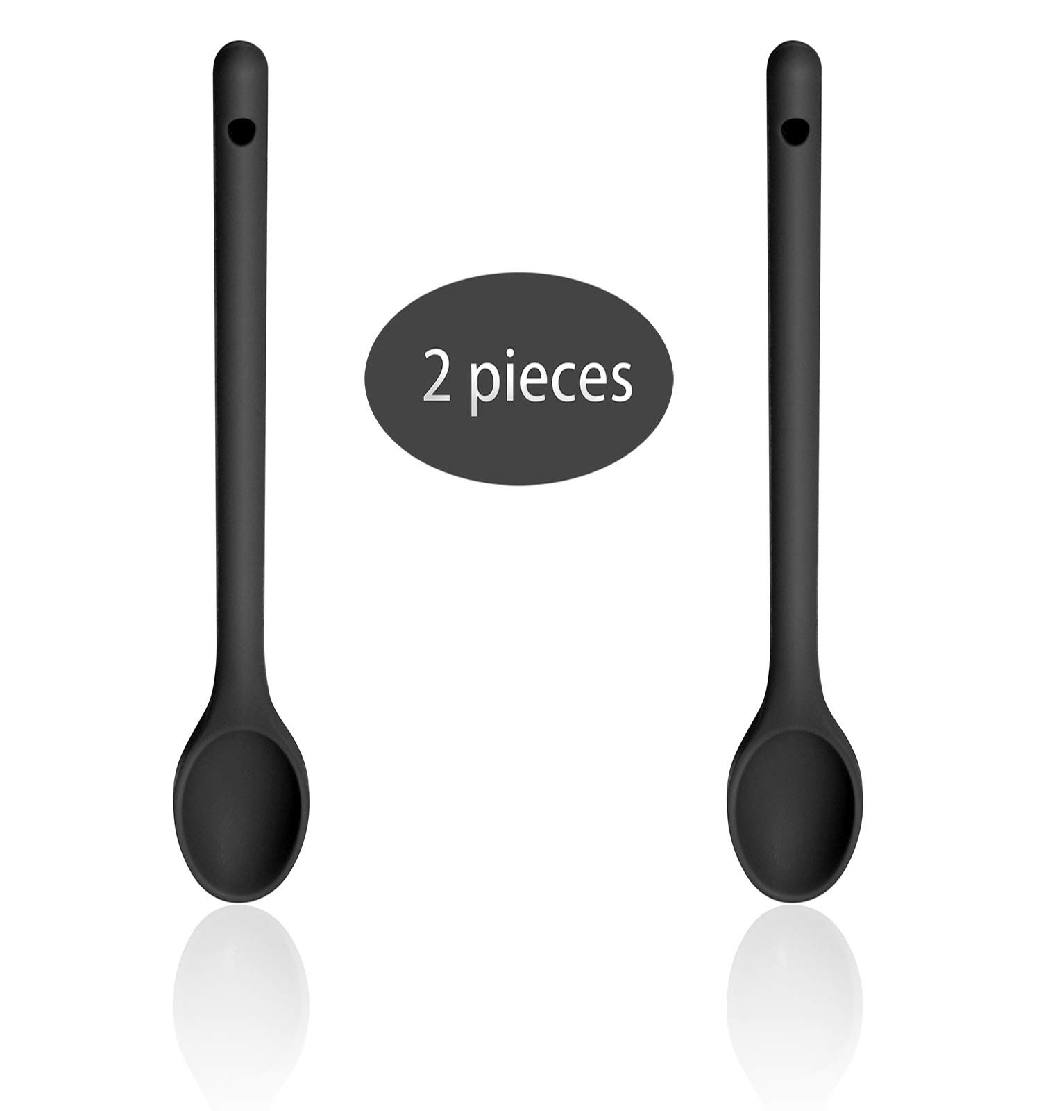 Stirring Spoons for Cooking Set of 3, Silicone 12 Inch Long Handle Spoons, Nonstick Mixing Spoons for Cooking, Silicone Stirring Spoons BPA Free, Nontoxic & Resistant to 480°F (2 in Black)