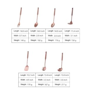 7 Pcs Round Handle Cooking Utensil Set, 304 Stainless Steel Rose Gold Titanium Plated Cookware Sets with Public Fork/Spoon, Potato Mashers, Slotted Spatula, Soup Ladle, Pasta Server, Kitchen Tool