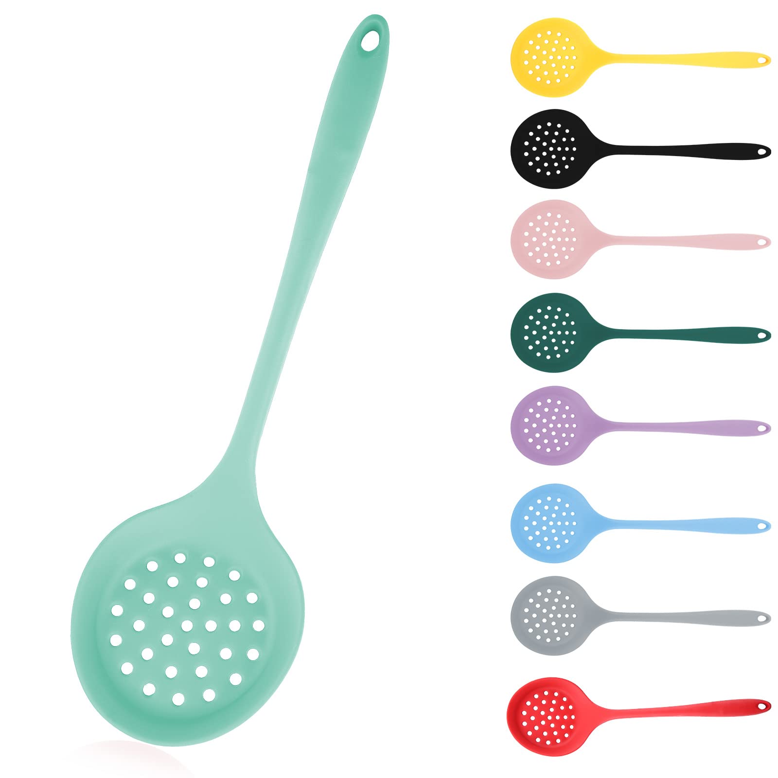 Silicone Slotted Spoon, Strainer Spoon, Skimmer Spoon, Slotted Spoons for Cooking, Silicone Strainer Non Stick, One-Piece Heat Resistant Silicone Cooking Spoon (Green)