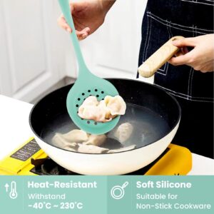 Silicone Slotted Spoon, Strainer Spoon, Skimmer Spoon, Slotted Spoons for Cooking, Silicone Strainer Non Stick, One-Piece Heat Resistant Silicone Cooking Spoon (Green)