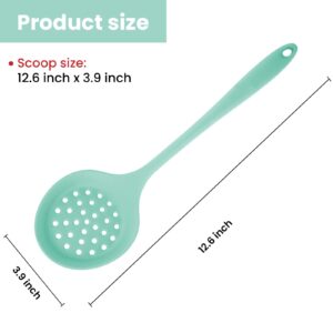 Silicone Slotted Spoon, Strainer Spoon, Skimmer Spoon, Slotted Spoons for Cooking, Silicone Strainer Non Stick, One-Piece Heat Resistant Silicone Cooking Spoon (Green)