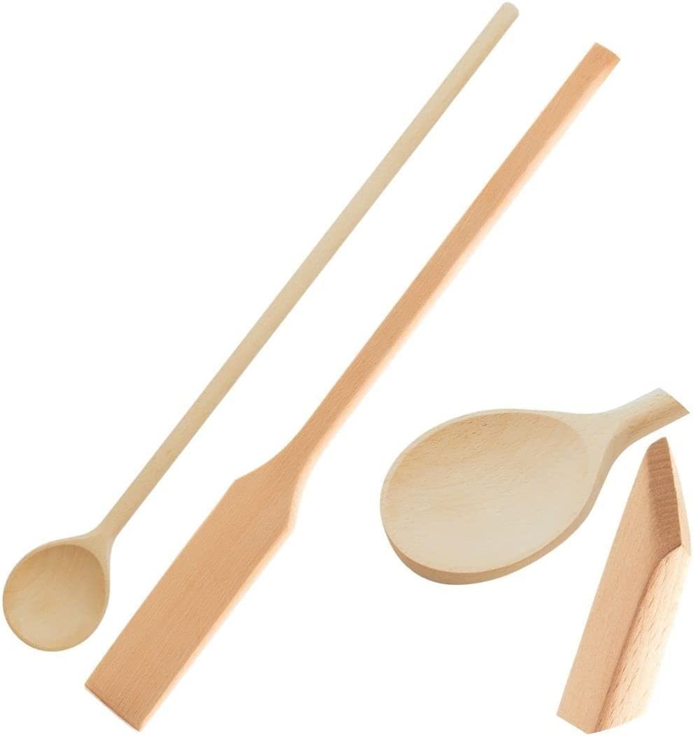 Mr.Woodware Wooden Kitchen Utensils- 24 Inch Long Handle Beech Wood Wok Spatula and Cooking Spoon - 2 in 1 Wooden Cooking Utensils Set for Mixing in Big Stock Pots Cauldron (Spoon & Spatula)