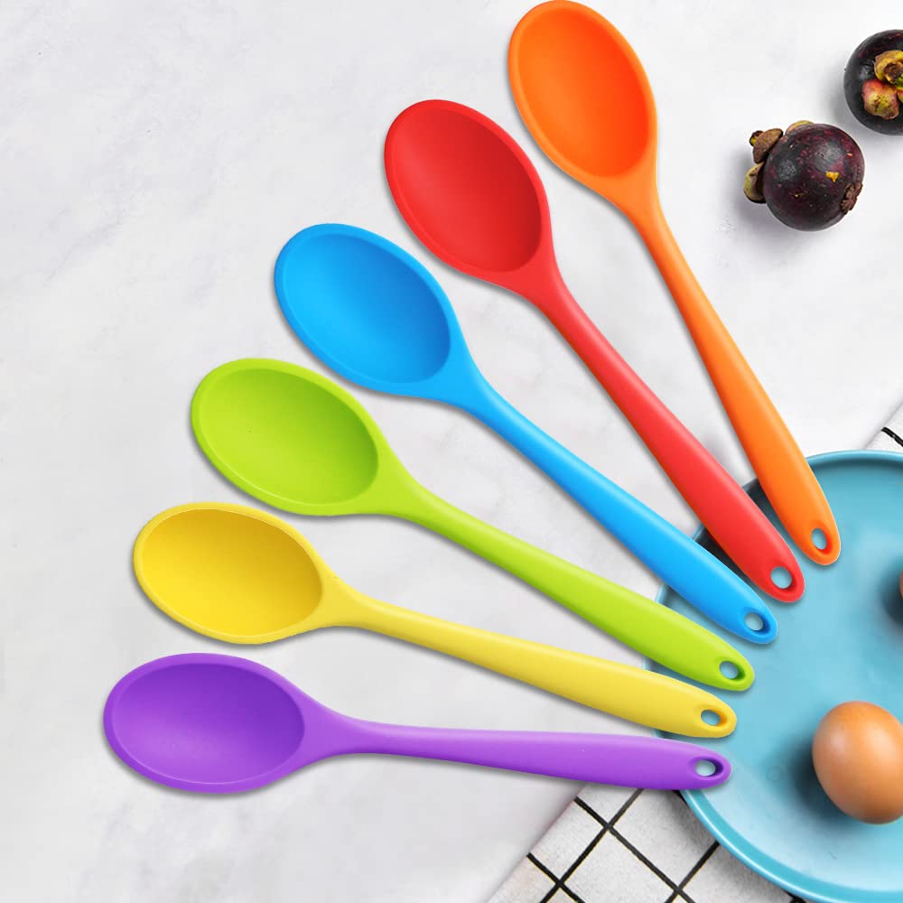 GothaBach 6 Pack 10.8'' Large Silicone Spoons, Heat Resistant Silicone Basting Spoons, Non-Stick Serving Spoon for Mixing, Buttering and Tasting