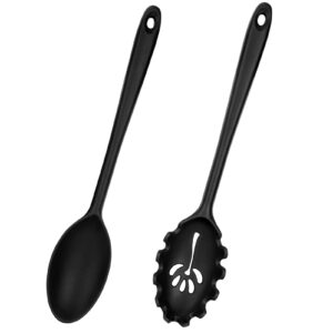 2 Pieces Silicone Cooking Spoons Set Heat Resistant Silicone Spoon Nonstick Mixing Spoons Spaghetti Sever Long Slotted Spoon, Silicone Serving Spoons 13 Inches for Stirring & Frying