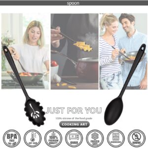 2 Pieces Silicone Cooking Spoons Set Heat Resistant Silicone Spoon Nonstick Mixing Spoons Spaghetti Sever Long Slotted Spoon, Silicone Serving Spoons 13 Inches for Stirring & Frying