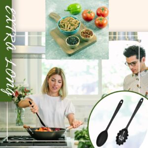 2 Pieces Silicone Cooking Spoons Set Heat Resistant Silicone Spoon Nonstick Mixing Spoons Spaghetti Sever Long Slotted Spoon, Silicone Serving Spoons 13 Inches for Stirring & Frying