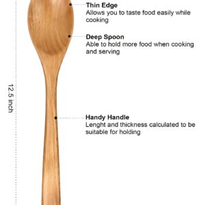 12.5 Inch Large Wooden Spoon for Cooking Utensils Serving Spoon Beech Wood Spatula Long Handle Stirring Spoon Non Stick Kitchen Utensil Big Mixing Cooking Spoon