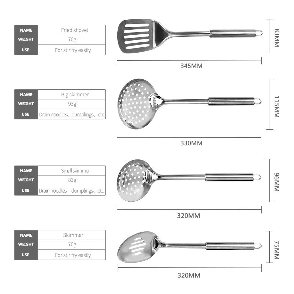 Classic 13 Pcs Stainless Steel Kitchen Utensils Spoon Skimmer Shovel Spatula Meat Fork Whisk Cooking Utensils Tableware