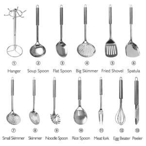 Classic 13 Pcs Stainless Steel Kitchen Utensils Spoon Skimmer Shovel Spatula Meat Fork Whisk Cooking Utensils Tableware