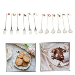 DOITOOL 1 Set Christmas Cutlery Set Christmas Elements Forks and Spoons Fruits Eating Forks Condiments Spoon Multipurpose Eating Spoons Tasting Spoon Cake Fork Stainless Steel Small Tools