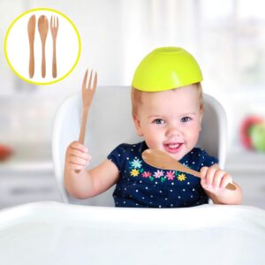 Kichvoe Wooden Cutlery Set Wood Kitchen Flatware Kids Tableware Reusable Dinnerware Spoon Fork Utensil for Home Preschool