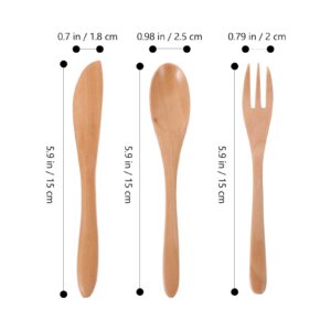 Kichvoe Wooden Cutlery Set Wood Kitchen Flatware Kids Tableware Reusable Dinnerware Spoon Fork Utensil for Home Preschool