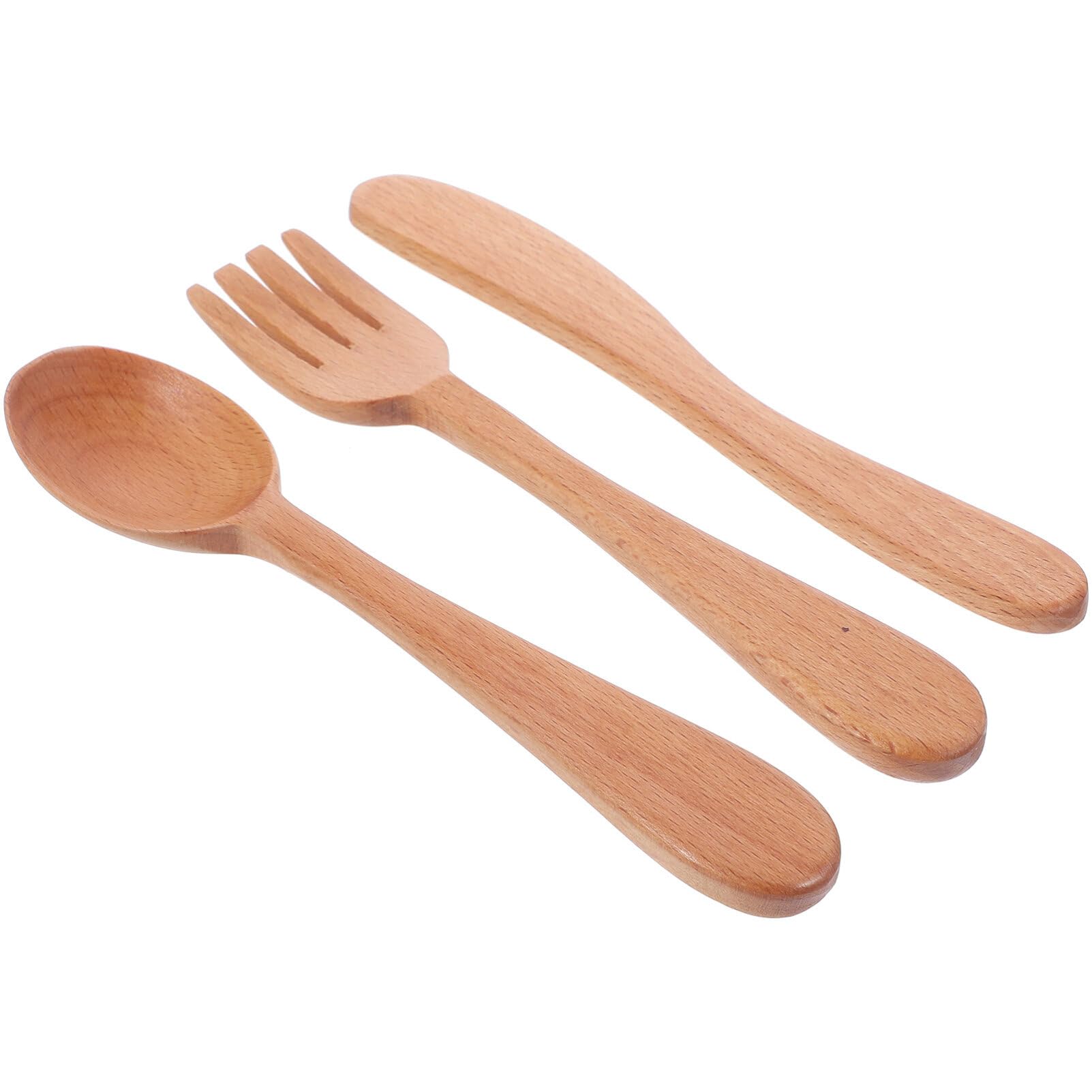 Kichvoe Small Wood Flatware Sets Wooden Spoon Fork Cutter Cutlery Set Salad Forks Camping Dinner Food Utensil Tableware for Boys Girls