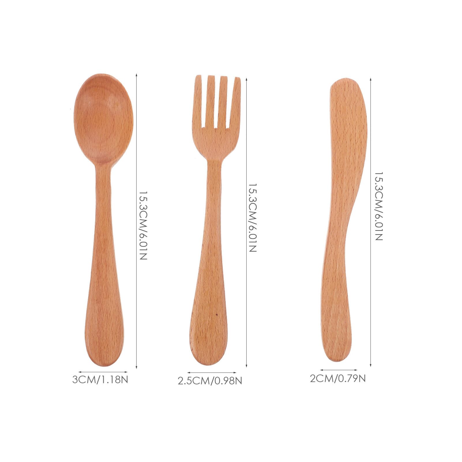 Kichvoe Small Wood Flatware Sets Wooden Spoon Fork Cutter Cutlery Set Salad Forks Camping Dinner Food Utensil Tableware for Boys Girls