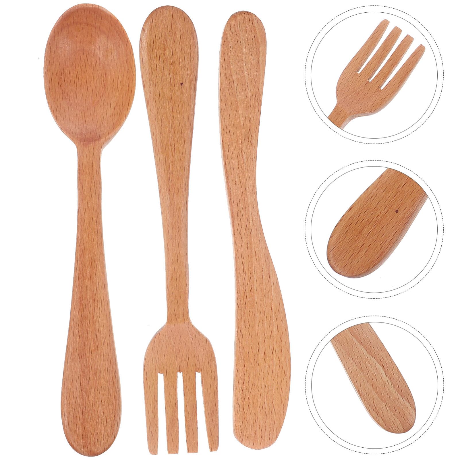 Kichvoe Small Wood Flatware Sets Wooden Spoon Fork Cutter Cutlery Set Salad Forks Camping Dinner Food Utensil Tableware for Boys Girls