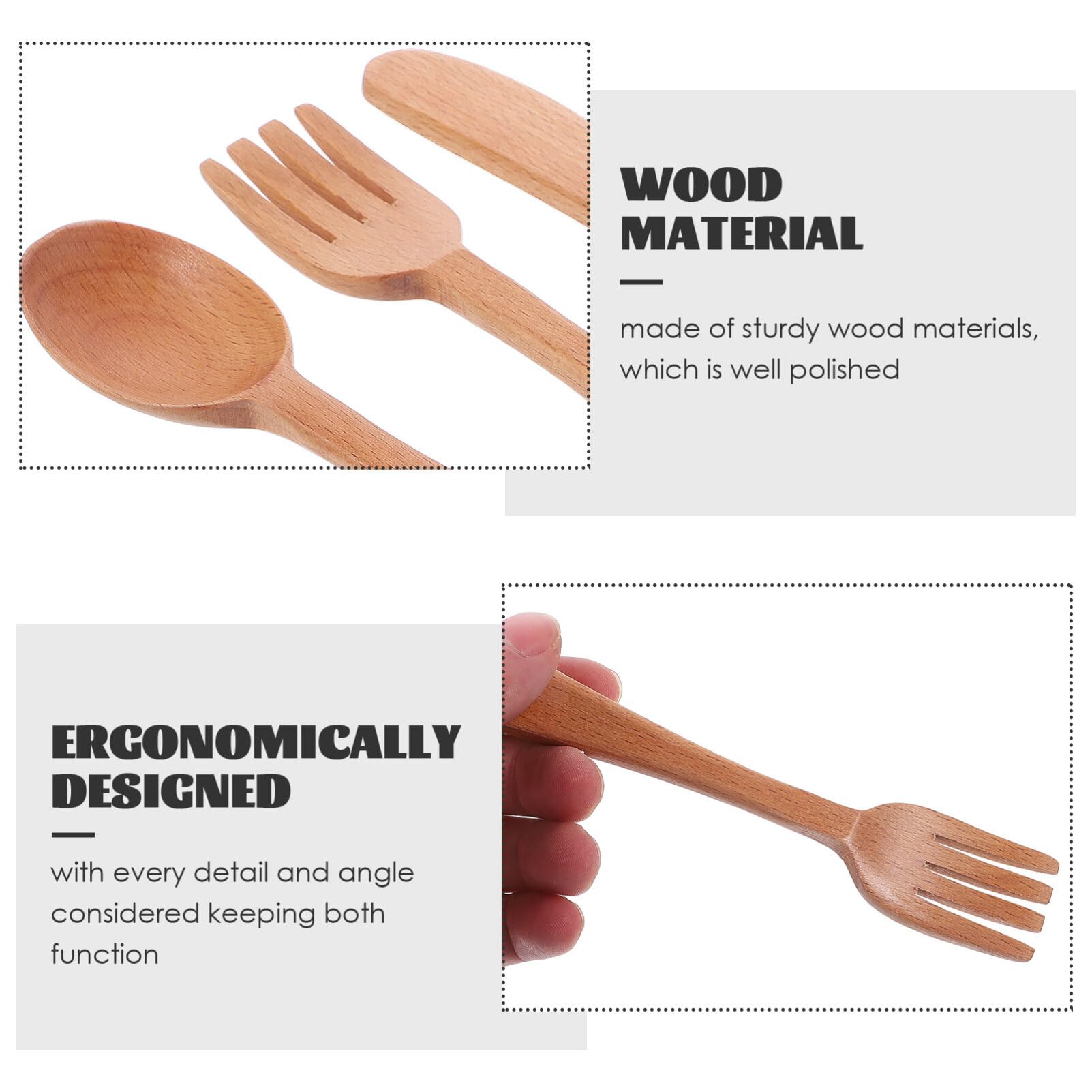 Kichvoe Small Wood Flatware Sets Wooden Spoon Fork Cutter Cutlery Set Salad Forks Camping Dinner Food Utensil Tableware for Boys Girls