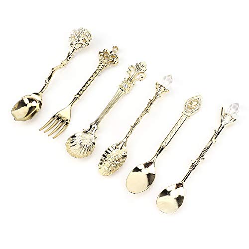 Spoon Spoons 6 Pack for 6Pcs Accessory Cutlery for Set Decorative Style Zinc Alloy for Slotted Spoons (Gold (auspicious knot fork handle))