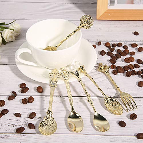 Spoon Spoons 6 Pack for 6Pcs Accessory Cutlery for Set Decorative Style Zinc Alloy for Slotted Spoons (Gold (auspicious knot fork handle))