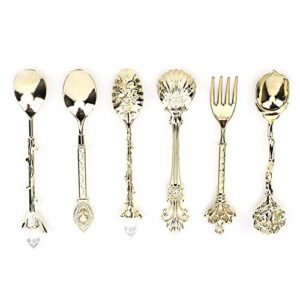 Spoon Spoons 6 Pack for 6Pcs Accessory Cutlery for Set Decorative Style Zinc Alloy for Slotted Spoons (Gold (auspicious knot fork handle))