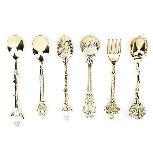 Spoon Spoons 6 Pack for 6Pcs Accessory Cutlery for Set Decorative Style Zinc Alloy for Slotted Spoons (Gold (auspicious knot fork handle))