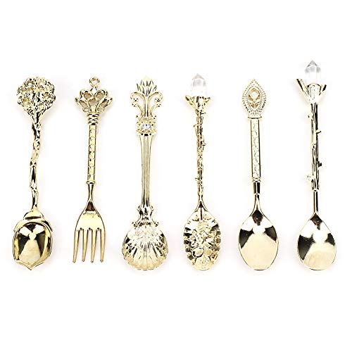 Spoon Spoons 6 Pack for 6Pcs Accessory Cutlery for Set Decorative Style Zinc Alloy for Slotted Spoons (Gold (auspicious knot fork handle))