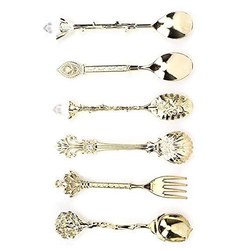 Spoon Spoons 6 Pack for 6Pcs Accessory Cutlery for Set Decorative Style Zinc Alloy for Slotted Spoons (Gold (auspicious knot fork handle))