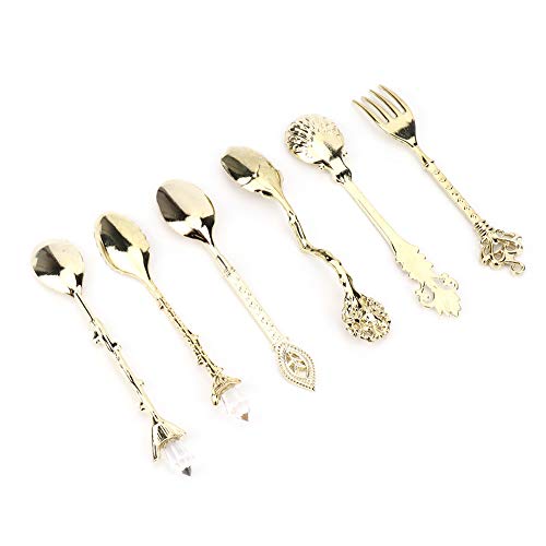 Spoon Spoons 6 Pack for 6Pcs Accessory Cutlery for Set Decorative Style Zinc Alloy for Slotted Spoons (Gold (auspicious knot fork handle))