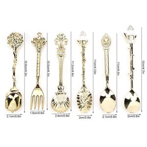 Spoon Spoons 6 Pack for 6Pcs Accessory Cutlery for Set Decorative Style Zinc Alloy for Slotted Spoons (Gold (auspicious knot fork handle))