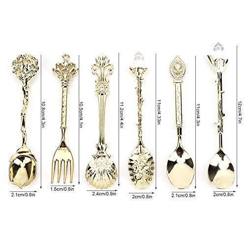 Spoon Spoons 6 Pack for 6Pcs Accessory Cutlery for Set Decorative Style Zinc Alloy for Slotted Spoons (Gold (auspicious knot fork handle))