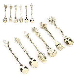 Spoon Spoons 6 Pack for 6Pcs Accessory Cutlery for Set Decorative Style Zinc Alloy for Slotted Spoons (Gold (auspicious knot fork handle))