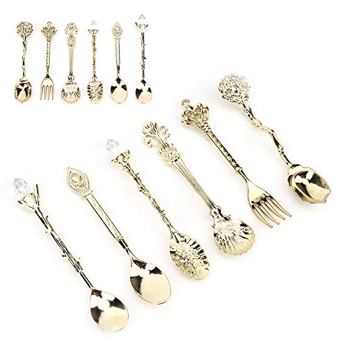 Spoon Spoons 6 Pack for 6Pcs Accessory Cutlery for Set Decorative Style Zinc Alloy for Slotted Spoons (Gold (auspicious knot fork handle))