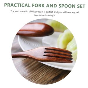 Abaodam 1 Set Wooden Fork and Spoon Wooden Forks Cake Spoon Wooden Spoons for Eating Wooden Food Spoon Wooden Teaspoons Mini Cake Forks Dessert Spoon Ice Cream Spoon Human Body Fruit