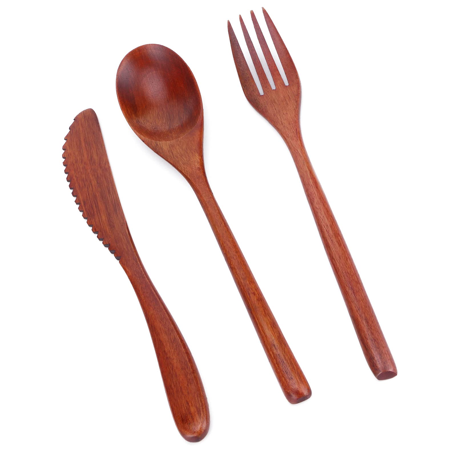 Portable Wooden Cutlery Set Spoon Fork Knife Wood Flatware Dinnerware Tableware With Bag Portable Wooden Cutlery Set