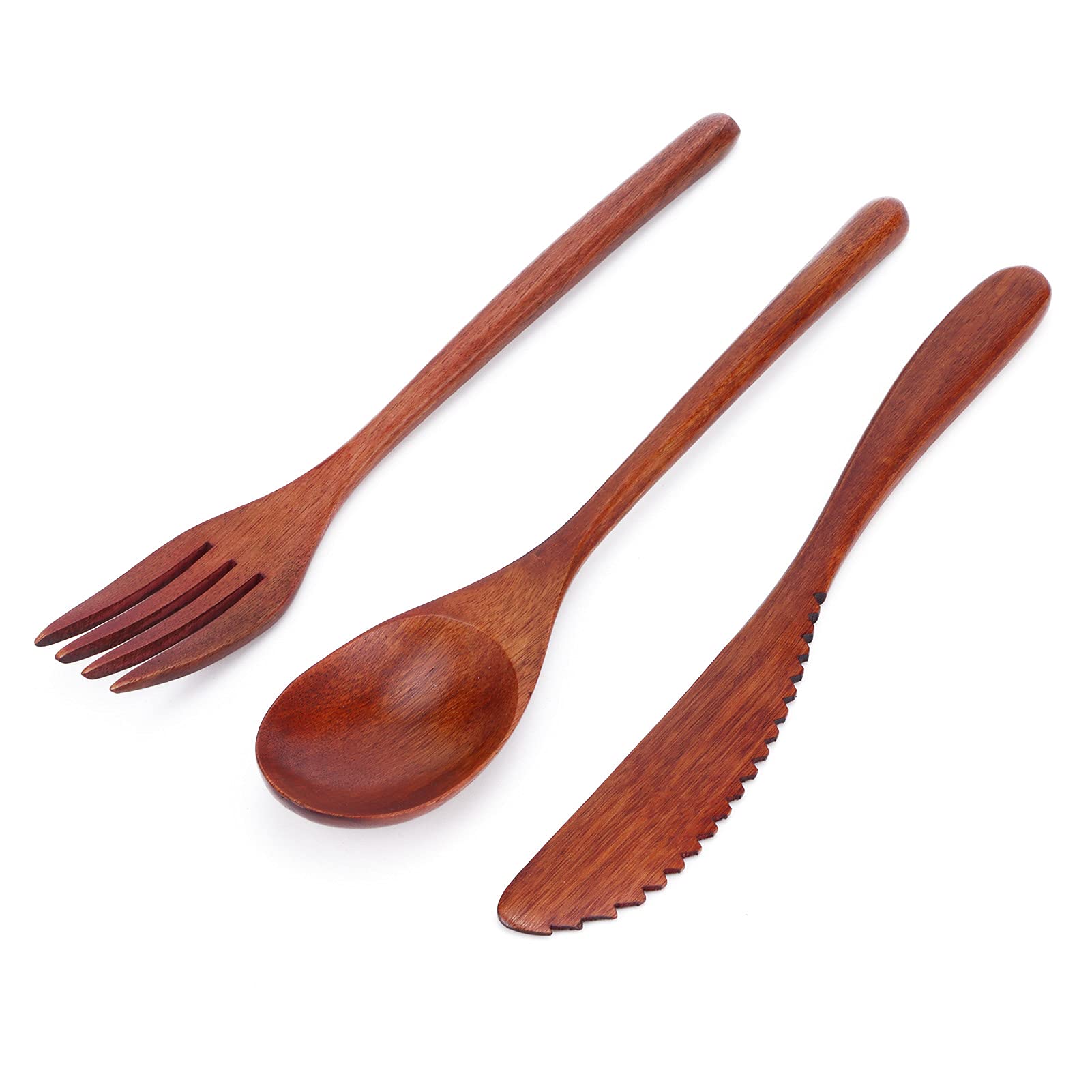 Portable Wooden Cutlery Set Spoon Fork Knife Wood Flatware Dinnerware Tableware With Bag Portable Wooden Cutlery Set