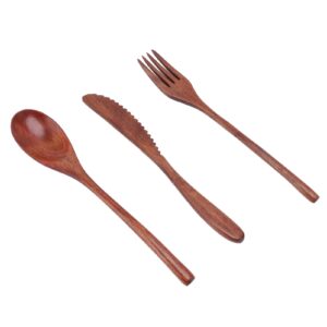 Wooden Cutlery Set Scratch Proof Durable Portable Heat Resistant Wooden Spoon Fork Cutter Tableware with Box for Dessert Salads Noodles