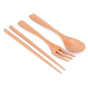 Portable Chopsticks Spoon Tableware, Cutlery Fork Kit with Storage Box, Wooden Cutlery Set Reusable Japanese Style Tableware Set for Kitchen, Home, Camping, Picnic