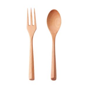 wooden spoon and fork set portable kitchen utensils wood handle ice cream dinner dessert tableware multifunctional kitchen tool