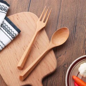 Wooden Spoon and Fork Set Portable Kitchen Utensils Wood Handle Ice Cream Dinner Dessert Tableware Multifunctional Kitchen Tool