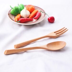 Wooden Spoon and Fork Set Portable Kitchen Utensils Wood Handle Ice Cream Dinner Dessert Tableware Multifunctional Kitchen Tool