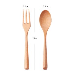 Wooden Spoon and Fork Set Portable Kitchen Utensils Wood Handle Ice Cream Dinner Dessert Tableware Multifunctional Kitchen Tool