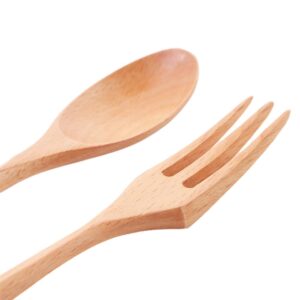 Wooden Spoon and Fork Set Portable Kitchen Utensils Wood Handle Ice Cream Dinner Dessert Tableware Multifunctional Kitchen Tool