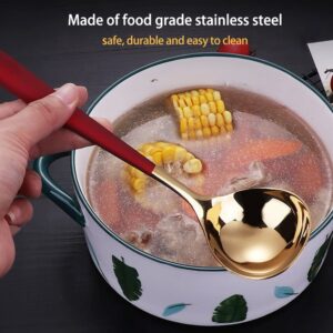 Cooking Spoons Stainless Steel Soup Spoon Long Handle Small Soup Spoon Big Head Deepened Round Spoon Household Soup Spoon Large Spoon Table Spoons (Color : Blue Gold)