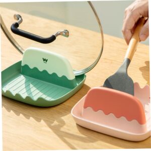 Spoon and Lid Rest, 2pcs Kitchen Utensils Rest With Lid Holder, Pp Material Spoon Rests For Countertop Stove Top, Cooking Spoon Tray Shelf For Forks Utensils Tools, Pink&Green