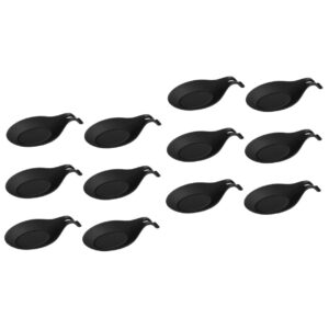 Angoily 12 Pcs Spoon Mat Black Spoon Rest Hot Pads Spoon Holder Rest Cooking Spoon Chopstick Rests Tea Spoons Buffet Spoon Rest Silicone Hot Pad Pot Silicone Spoon Tableware