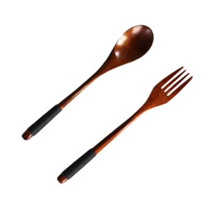 HOMSFOU 4pcs Japanese Wooden Handle Fork and Spoon Wood Soup Wood Cake Forks Stainless Steel Flatware Wooden Forks and Antique Flatware Wooden Tableware Kits Travel Salad Solid Wood