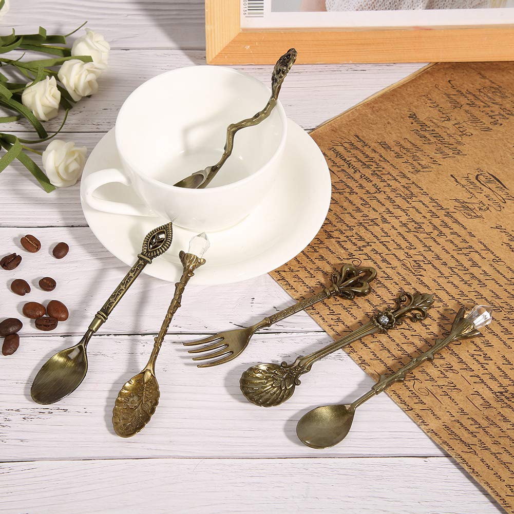 Spoon Accessory Fork Coffee Cutlery Spoons Decorative Spoon Fork Spoon for Retro Bronze Palace Style Zinc Alloy for Set Slotted Spoons (Green bronze (love fork handle))