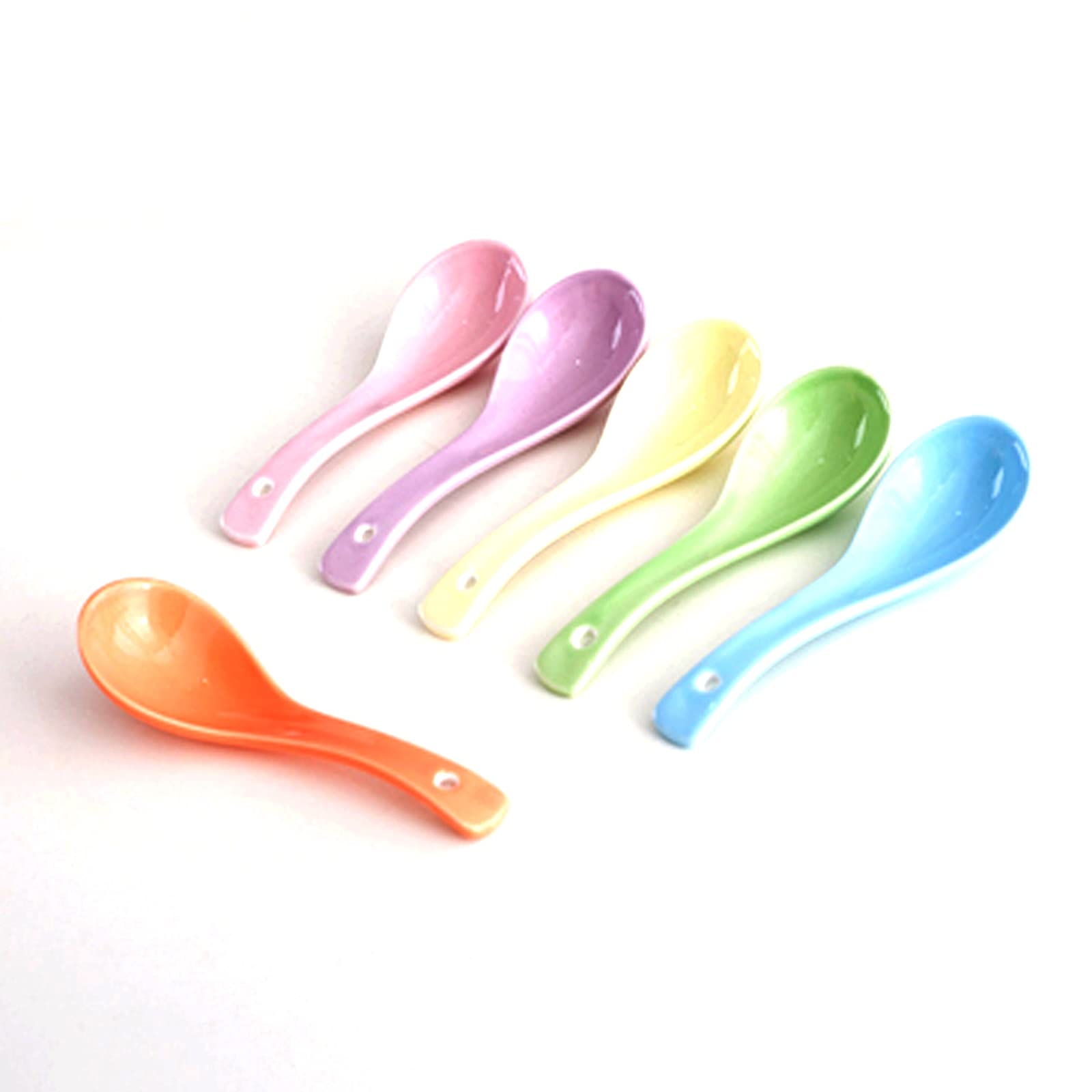 Cooking Spoons Ceramic Spoon Nordic Color Porcelain Spoon Small Soup Spoon Spoon Set Candy-colored Household Japanese-style Rice-fat Jade Porcelain Table Spoons (Size : 6 pieces)