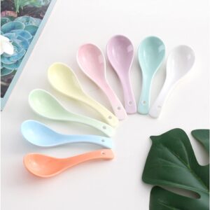 Cooking Spoons Ceramic Spoon Nordic Color Porcelain Spoon Small Soup Spoon Spoon Set Candy-colored Household Japanese-style Rice-fat Jade Porcelain Table Spoons (Size : 6 pieces)