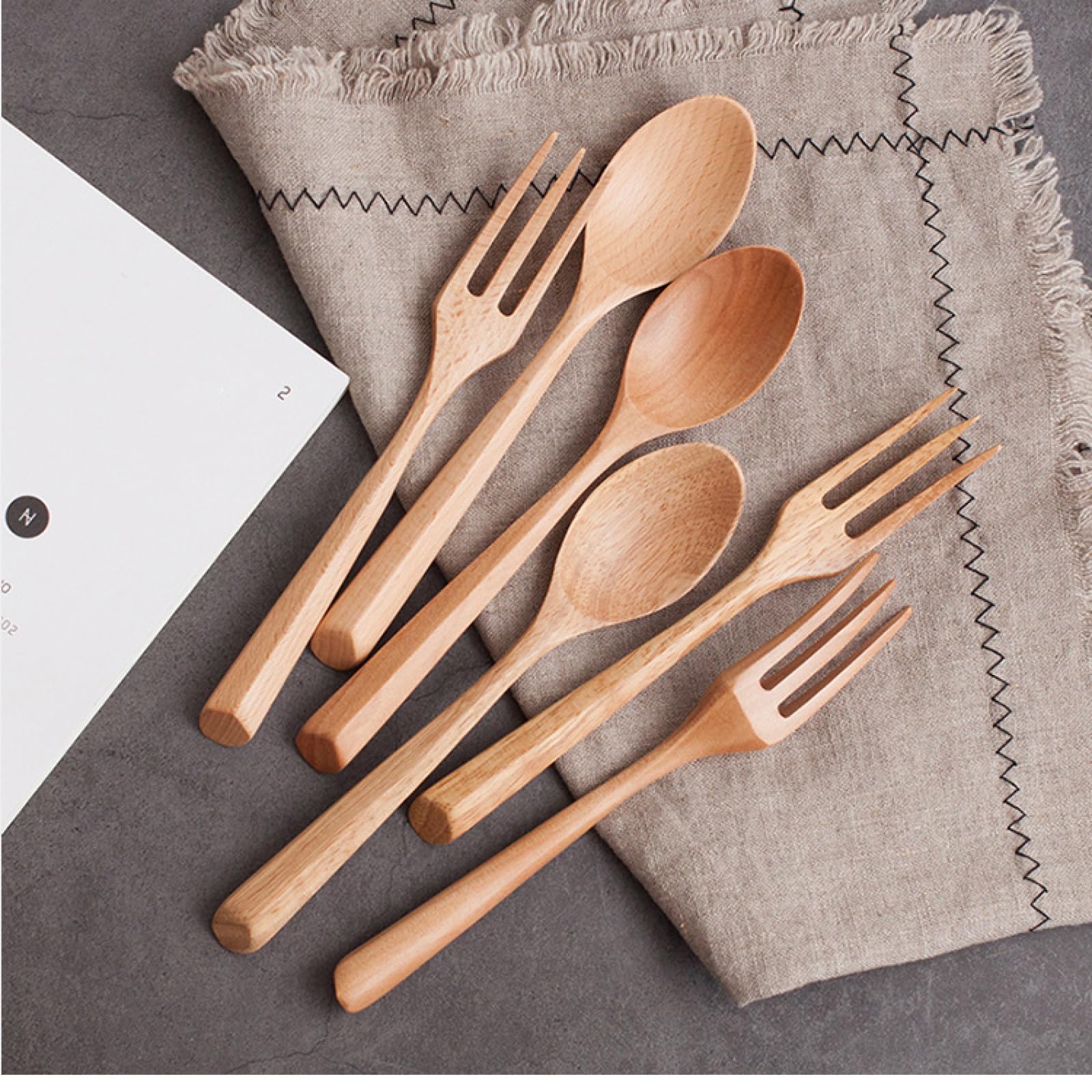 Triangular Handle Wooden Spoon Fork Set Dessert Wooden Spoon Wooden Fork Student Portable Spoon Fork